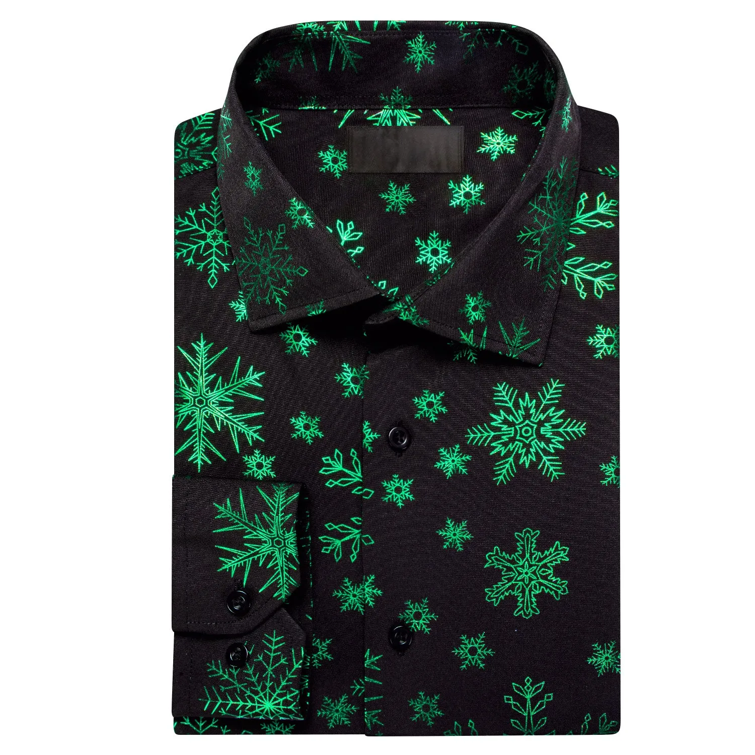 Ties2you Christmas Shirt Black Dark Green Snowflake Novelty Men's Long Sleeve Shirt