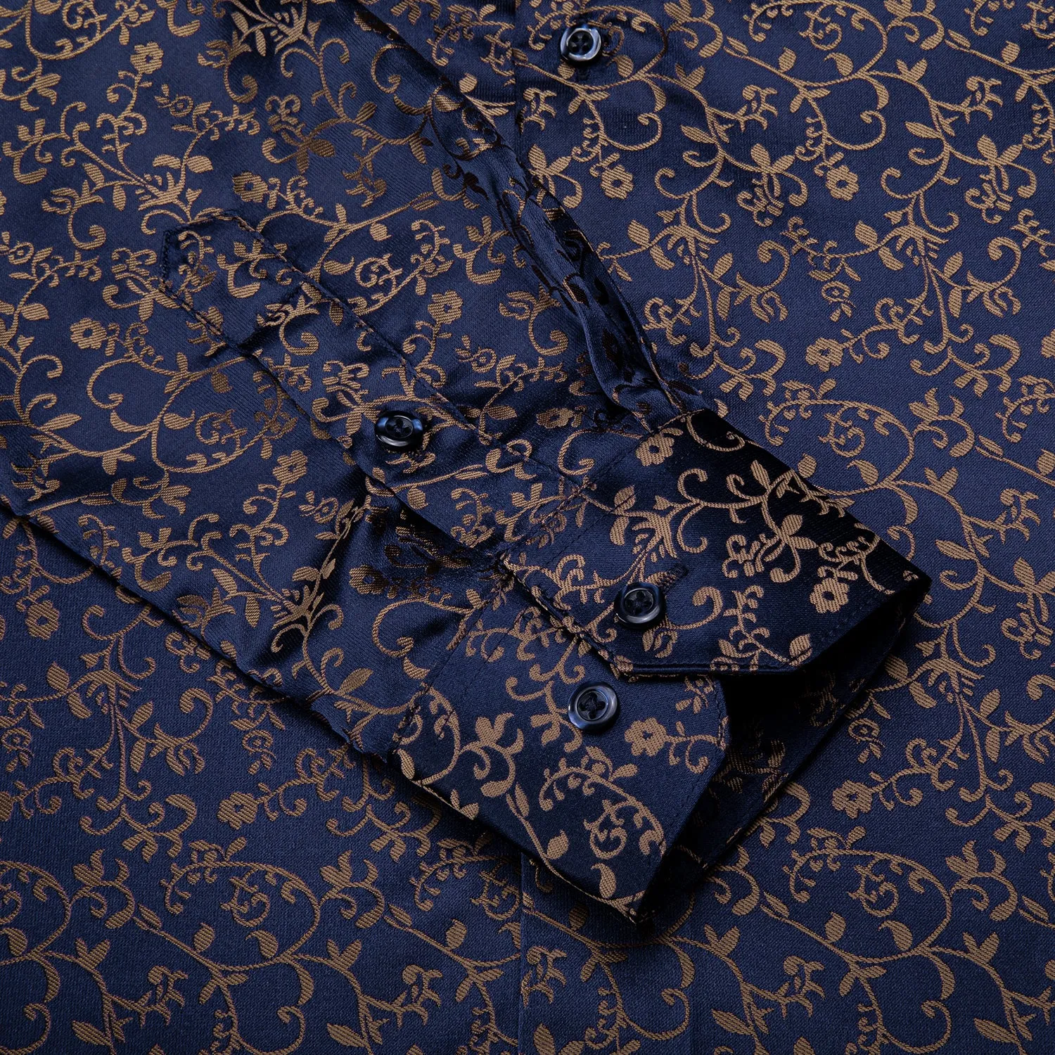 Ties2you Classic Navy BLue Golden Floral Silk Men's Shirt