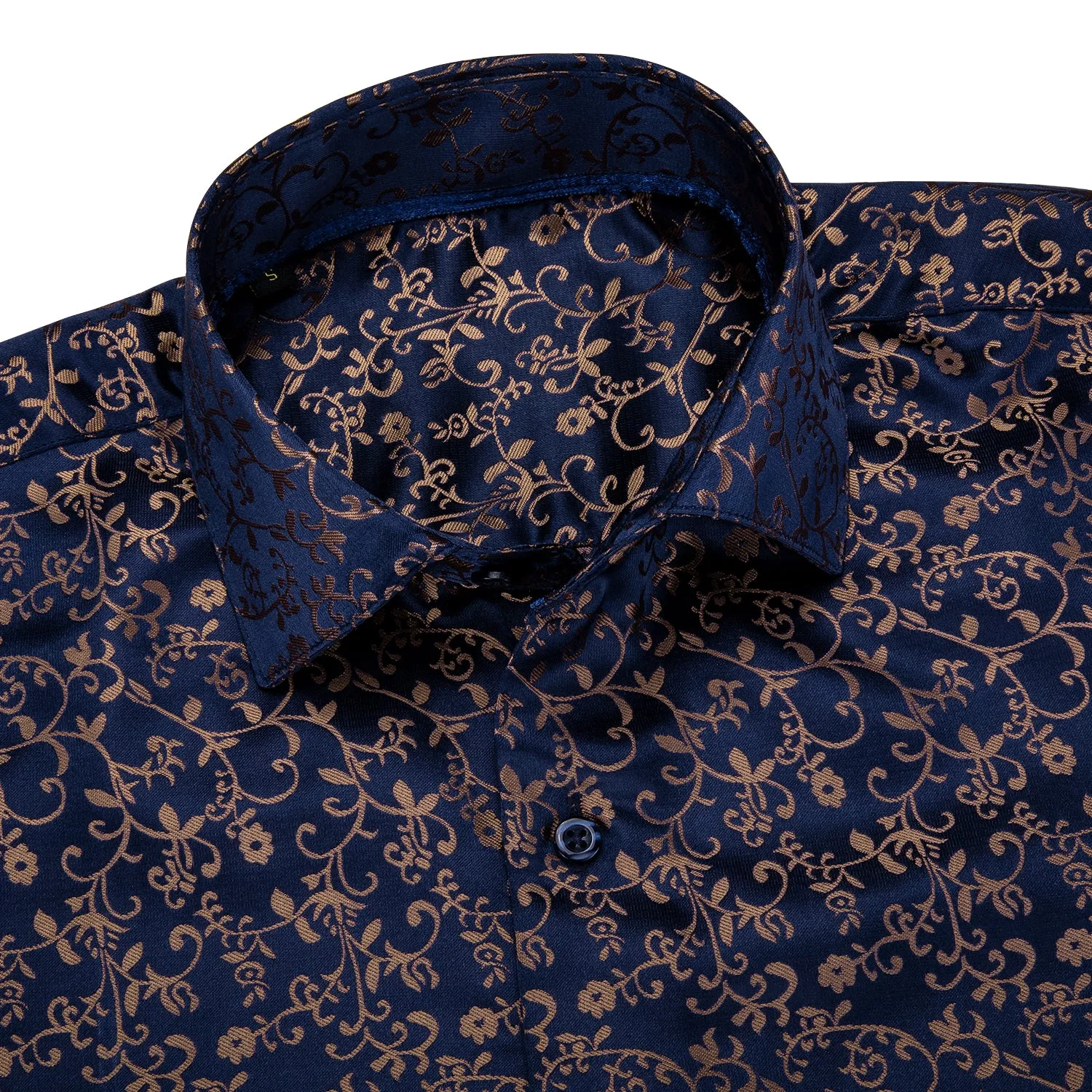 Ties2you Classic Navy BLue Golden Floral Silk Men's Shirt