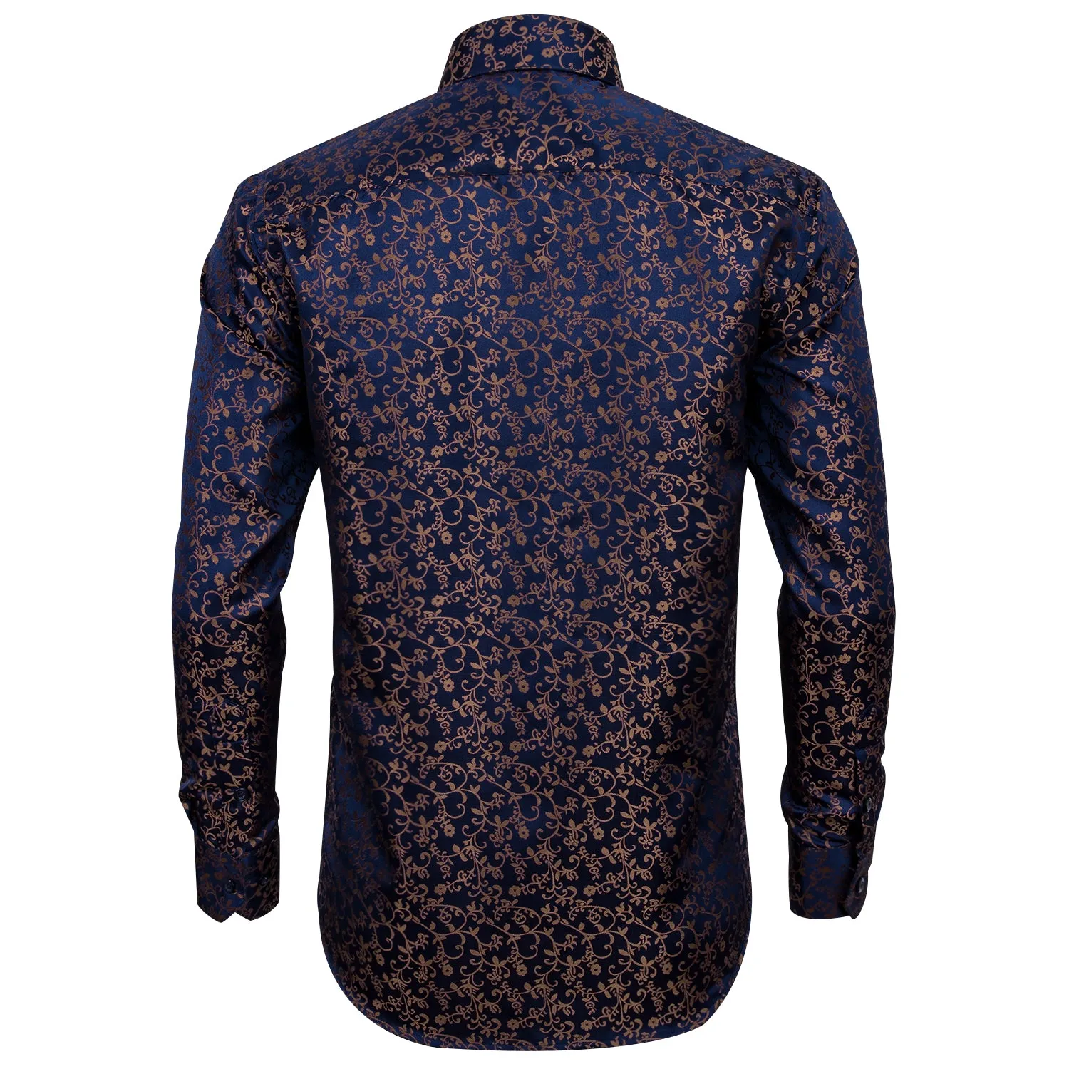 Ties2you Classic Navy BLue Golden Floral Silk Men's Shirt