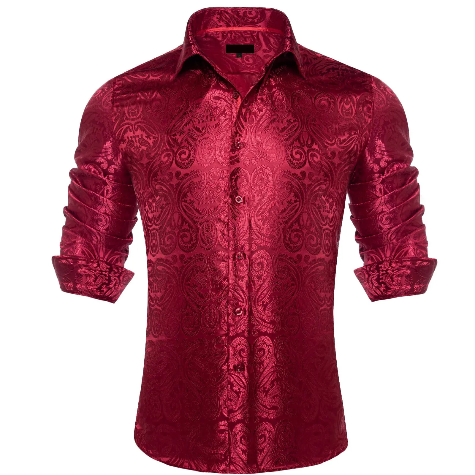 Ties2you Dress Shirt Burgundy Paisley Long Sleeve Mens Silk Button Up Wedding Shirt