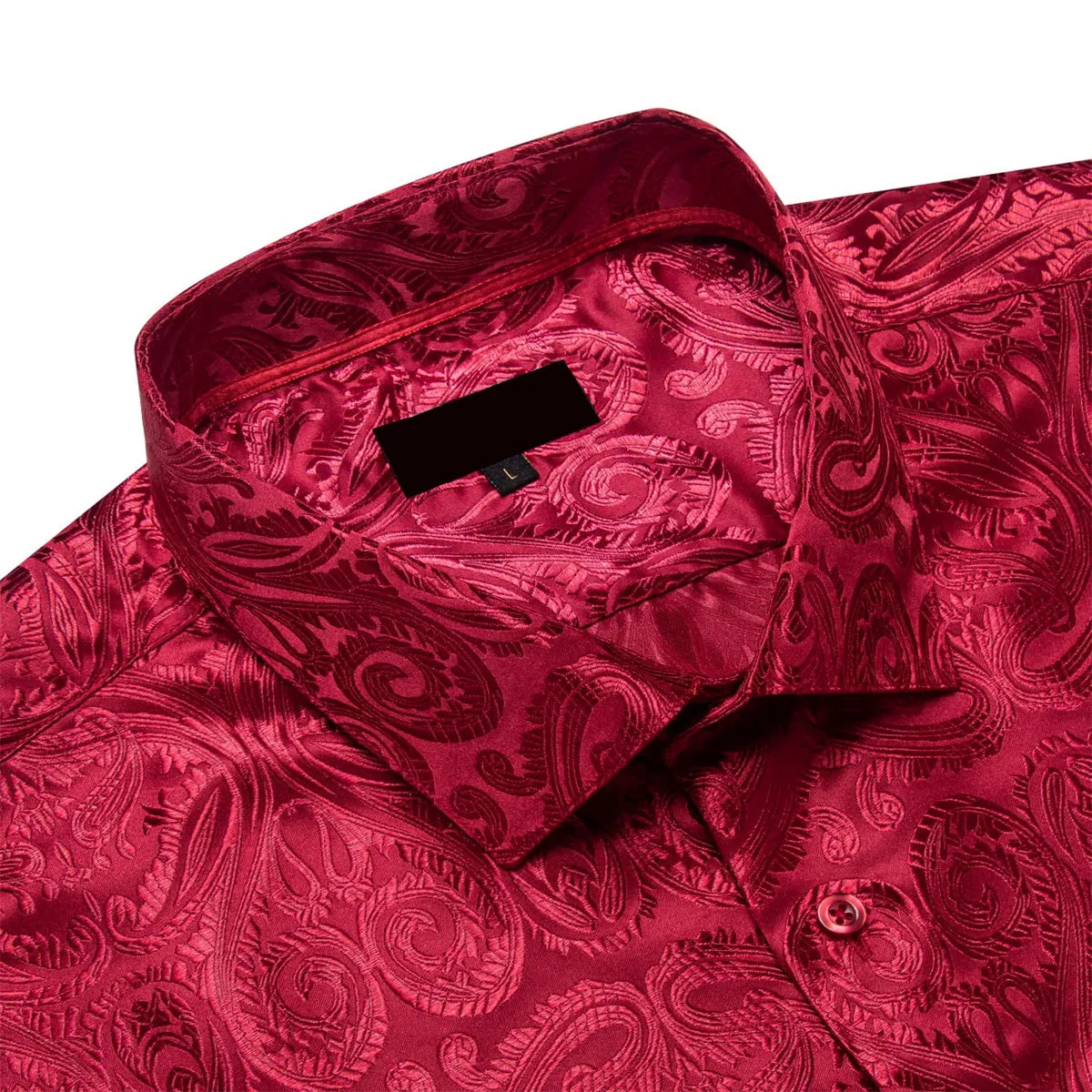 Ties2you Dress Shirt Burgundy Paisley Long Sleeve Mens Silk Button Up Wedding Shirt