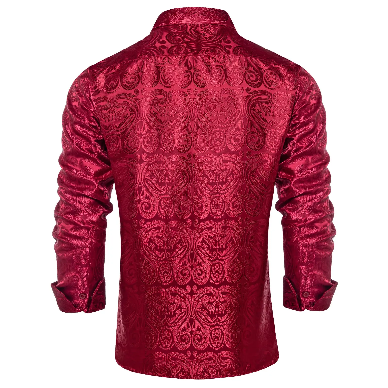 Ties2you Dress Shirt Burgundy Paisley Long Sleeve Mens Silk Button Up Wedding Shirt