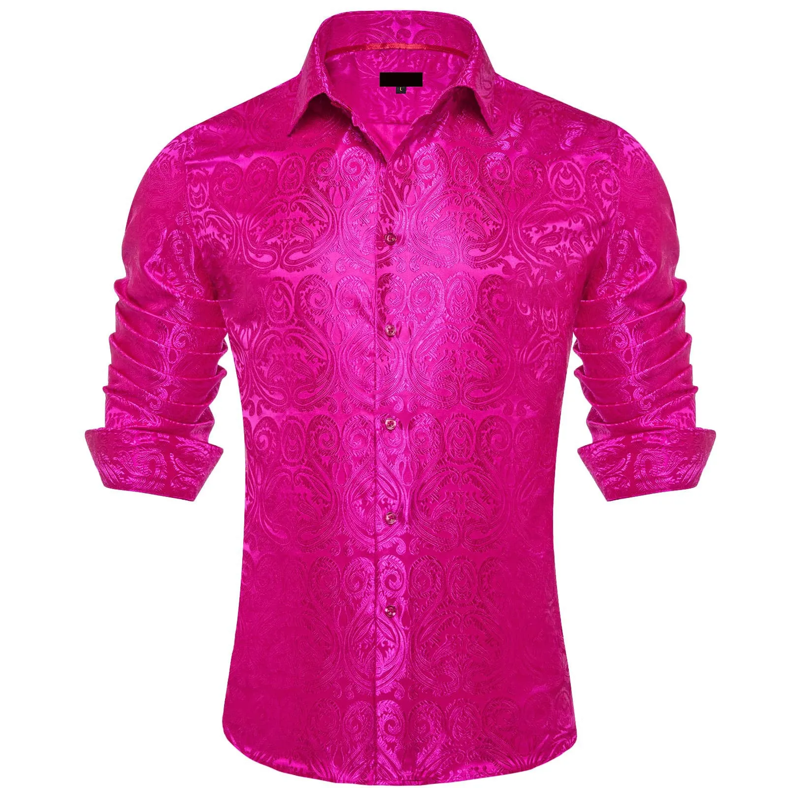 Ties2you Dress Shirt Hot Pink Paisley Long Sleeve Button Up Silk Shirt for Men