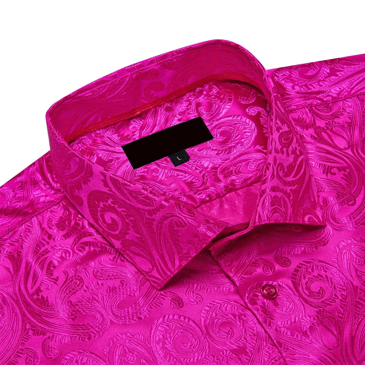 Ties2you Dress Shirt Hot Pink Paisley Long Sleeve Button Up Silk Shirt for Men