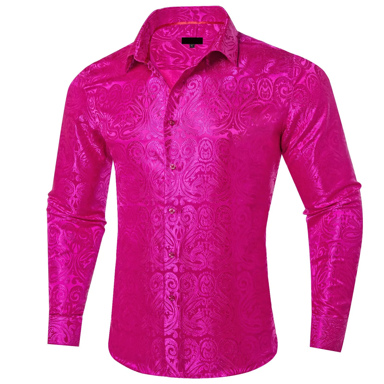 Ties2you Dress Shirt Hot Pink Paisley Long Sleeve Button Up Silk Shirt for Men