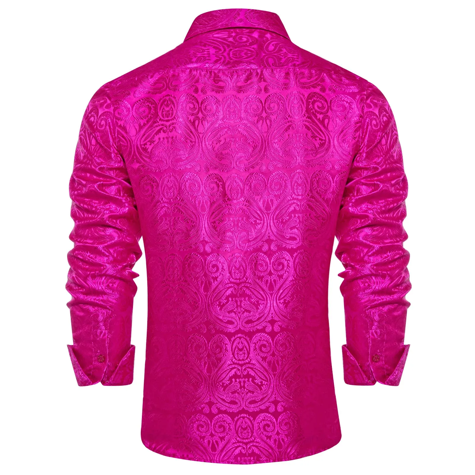 Ties2you Dress Shirt Hot Pink Paisley Long Sleeve Button Up Silk Shirt for Men