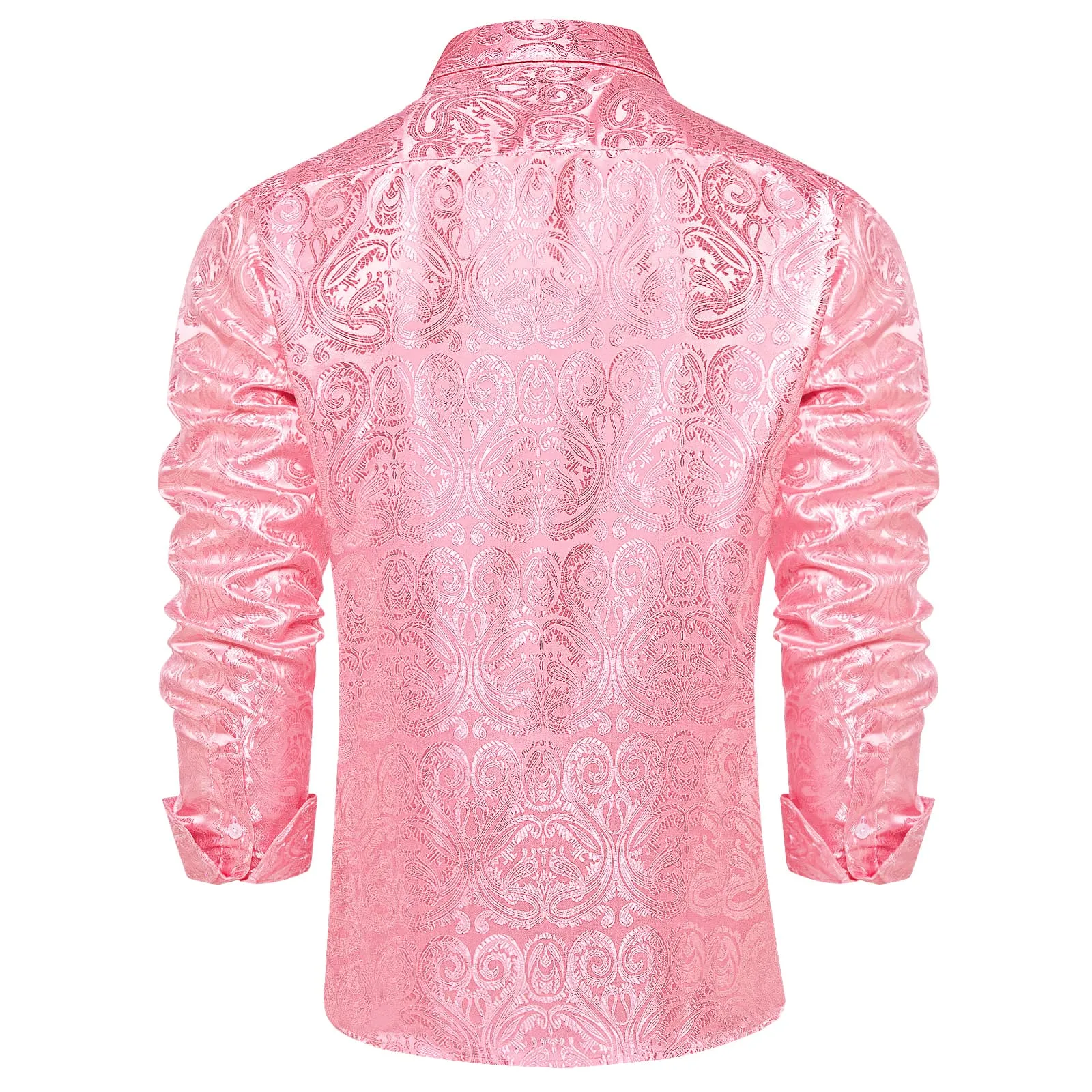 Ties2you Dress Shirt Nadeshiko Pink Paisley Long Sleeve Button Up Silk Men Shirt