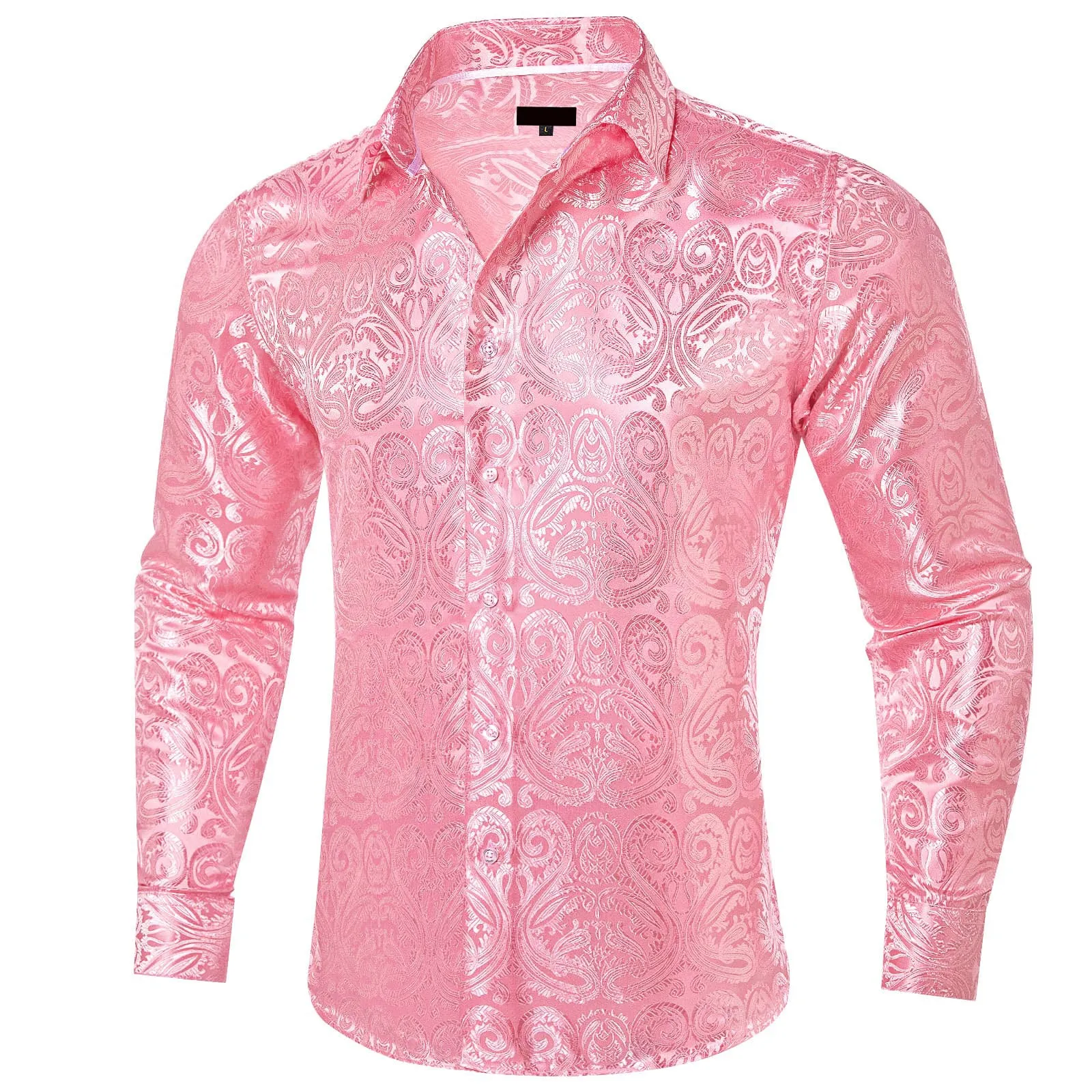 Ties2you Dress Shirt Nadeshiko Pink Paisley Long Sleeve Button Up Silk Men Shirt