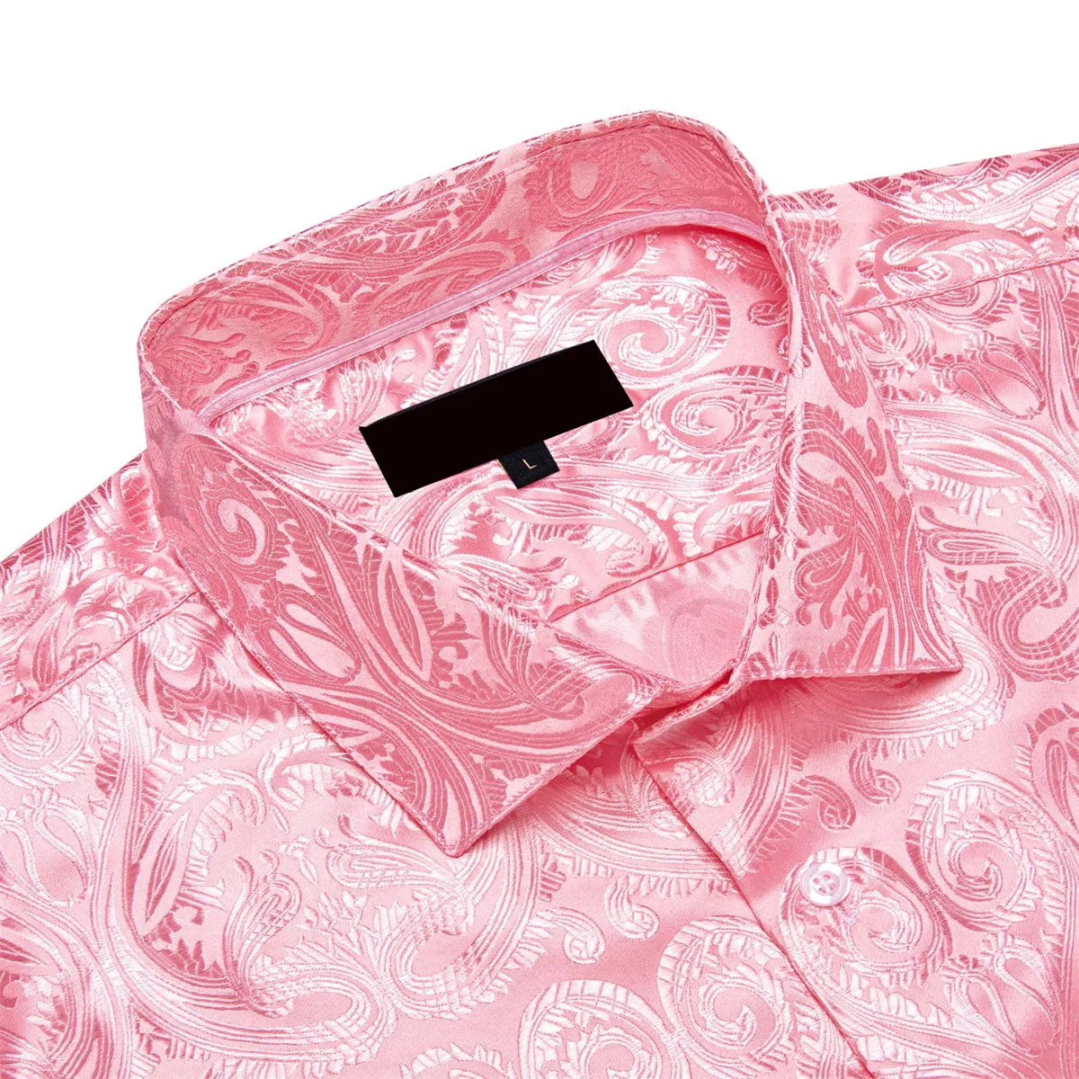 Ties2you Dress Shirt Nadeshiko Pink Paisley Long Sleeve Button Up Silk Men Shirt