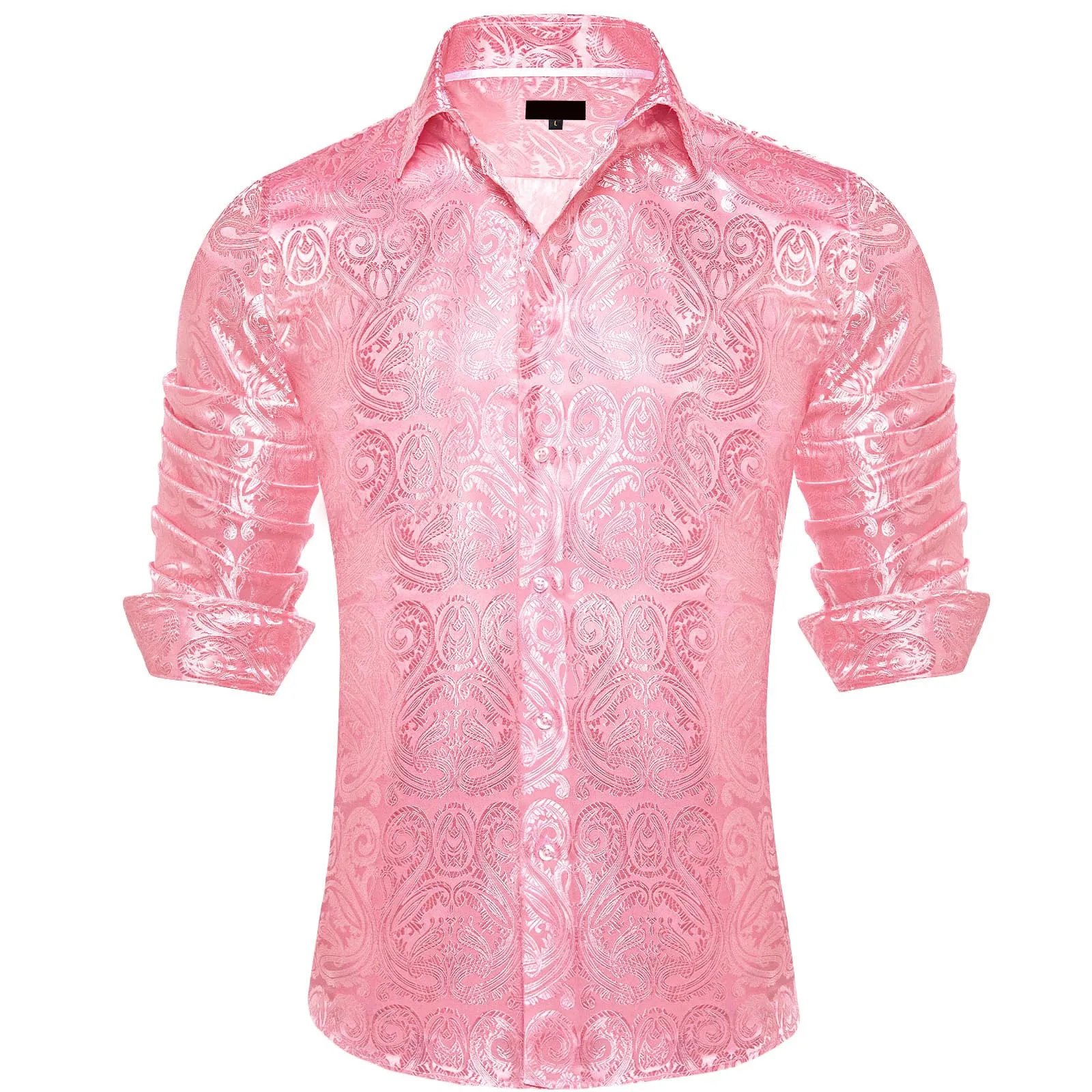 Ties2you Dress Shirt Nadeshiko Pink Paisley Long Sleeve Button Up Silk Men Shirt