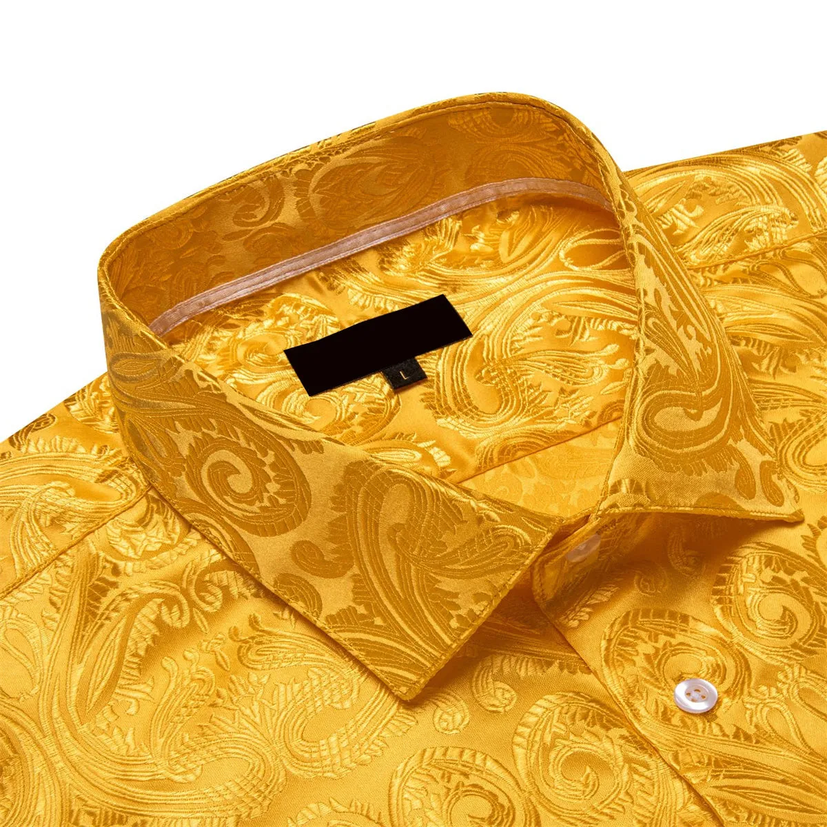 Ties2you Dress Shirt Orange Peel Paisley Long Sleeve Button Up Silk Shirt for Men