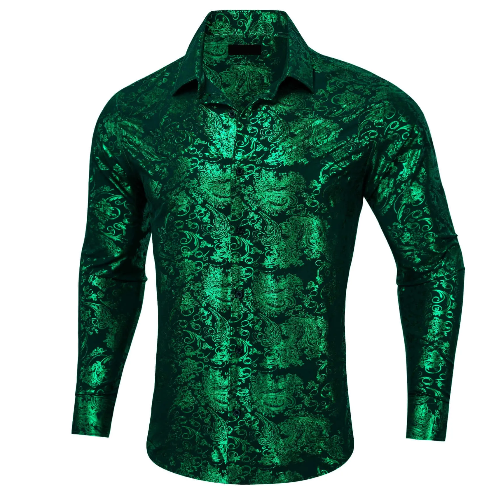 Ties2you Men's Shirt Silk Emerald Green Bronzing Floral Jacquard Shirt