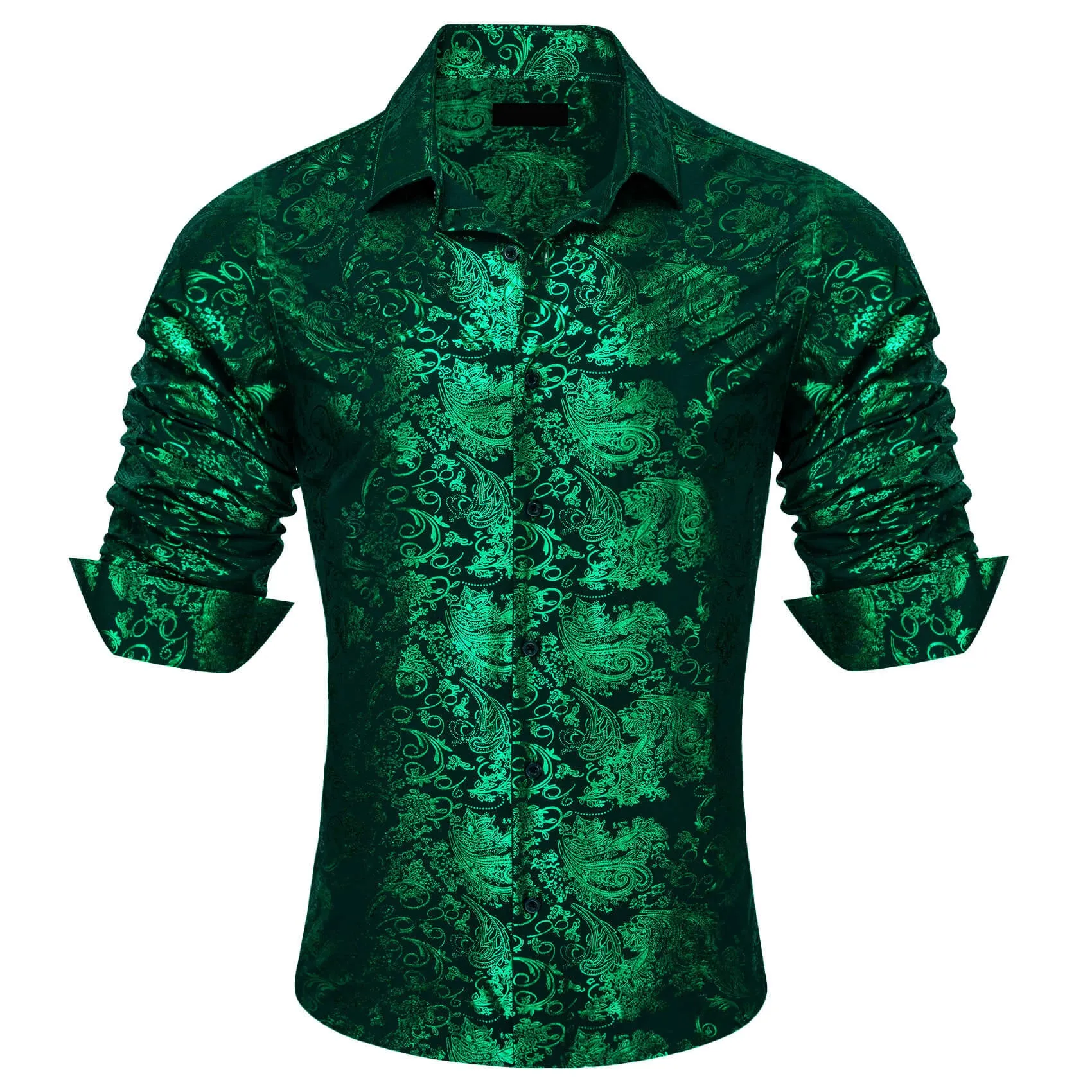 Ties2you Men's Shirt Silk Emerald Green Bronzing Floral Jacquard Shirt