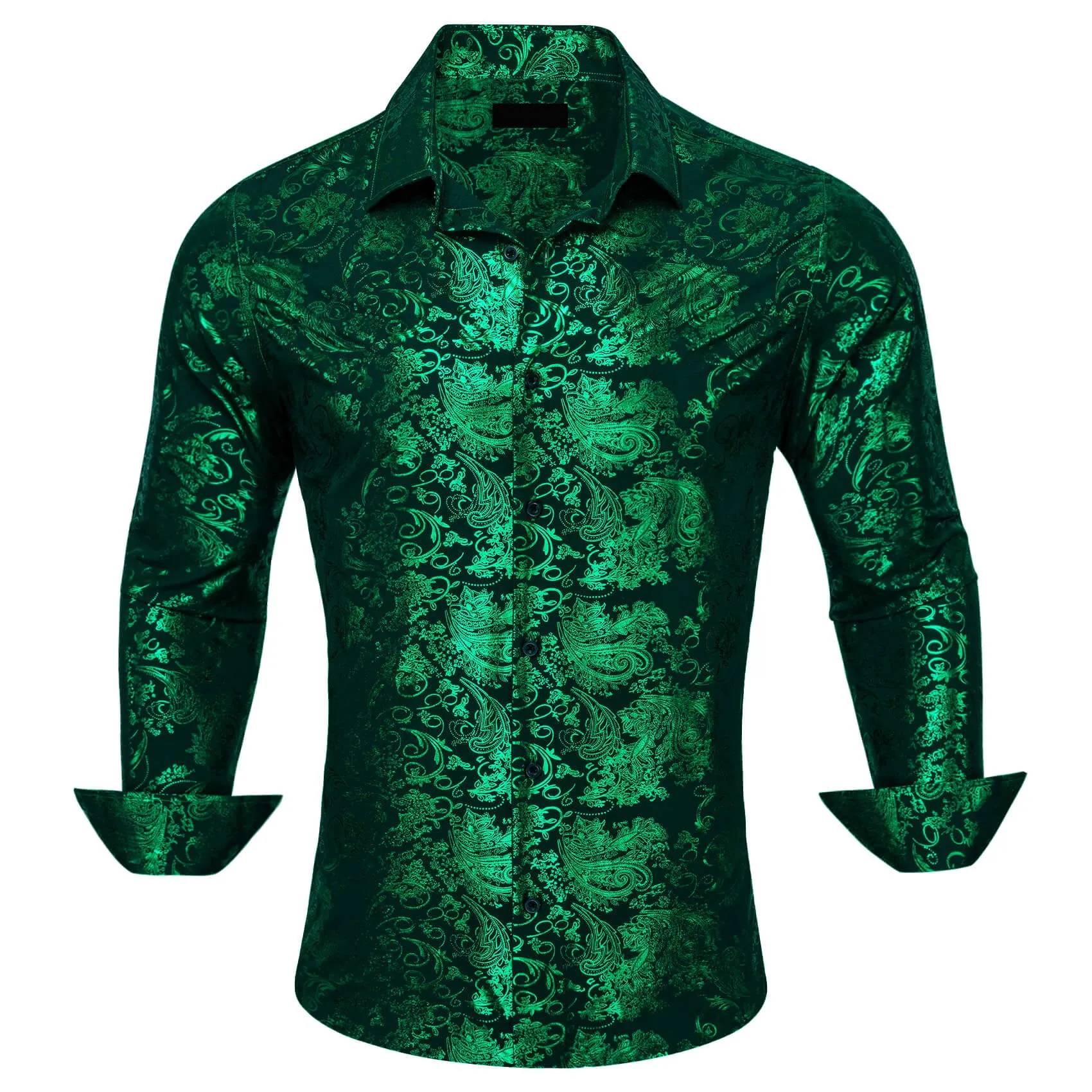 Ties2you Men's Shirt Silk Emerald Green Bronzing Floral Jacquard Shirt