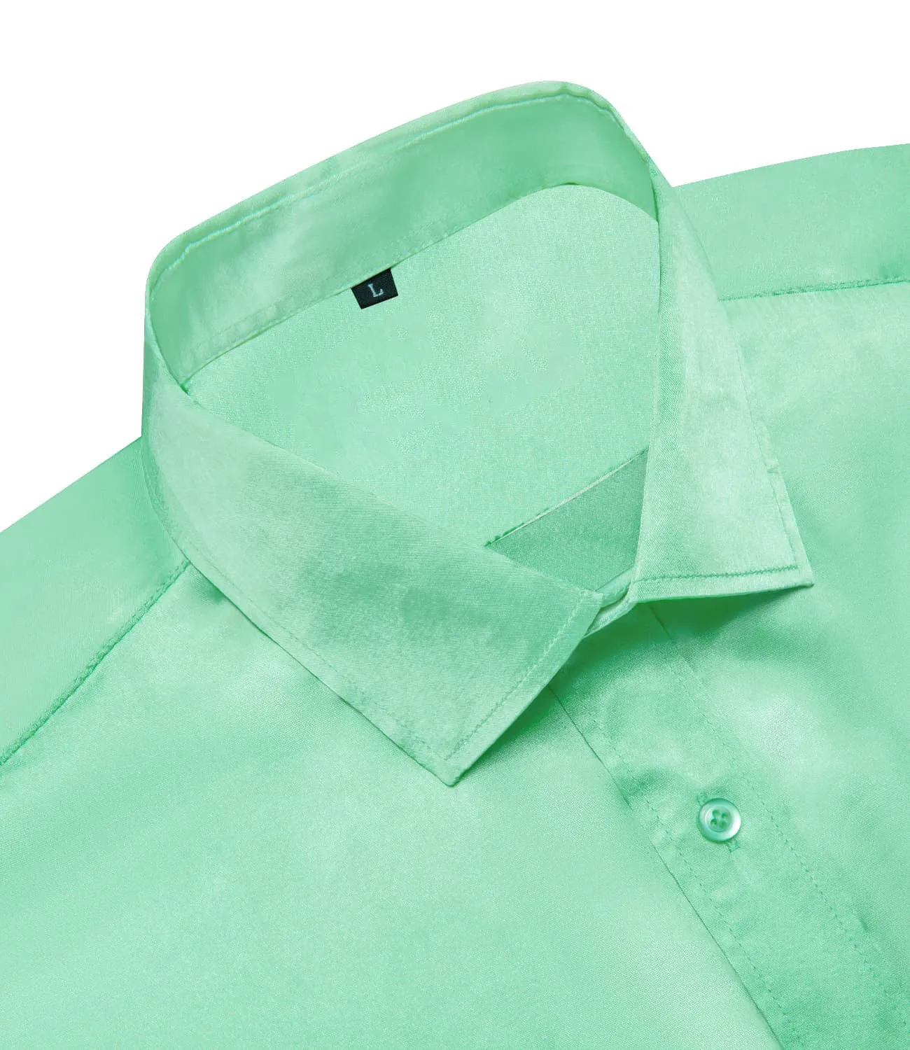 Ties2you Suit Shirt Mint Green Solid Satin Men's Silk Long Sleeve Shirt