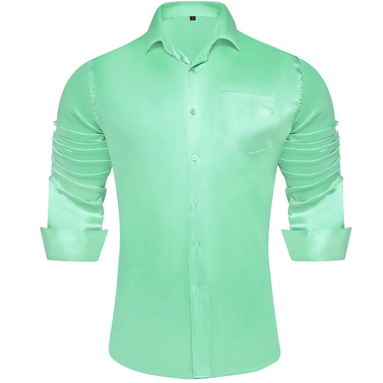 Ties2you Suit Shirt Mint Green Solid Satin Men's Silk Long Sleeve Shirt