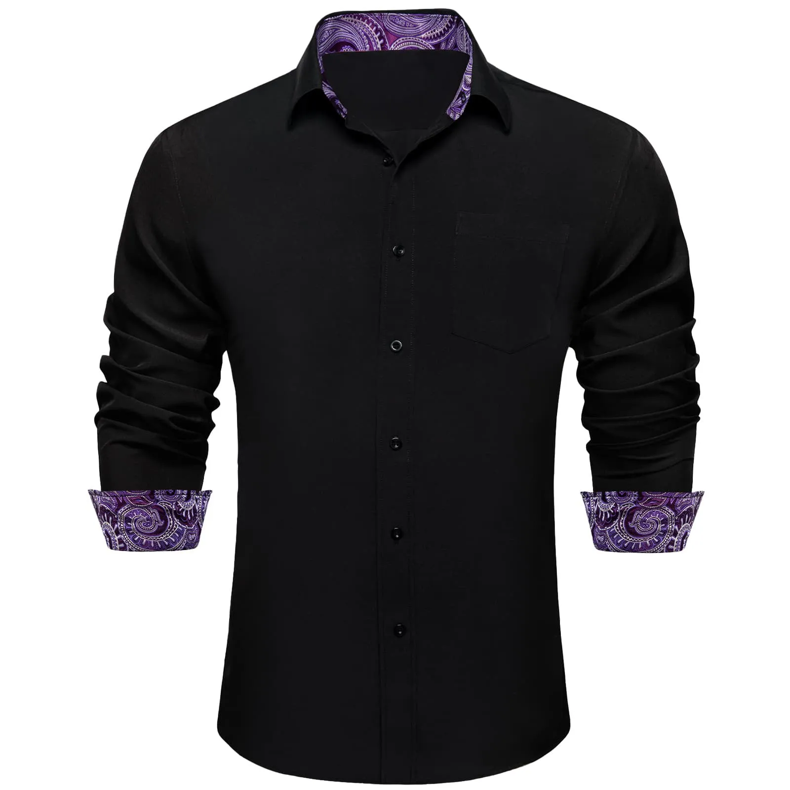 Ties2you Tuxedo Shirt Black Solid Splicing Purple Paisley Silk Mens Dress Shirt