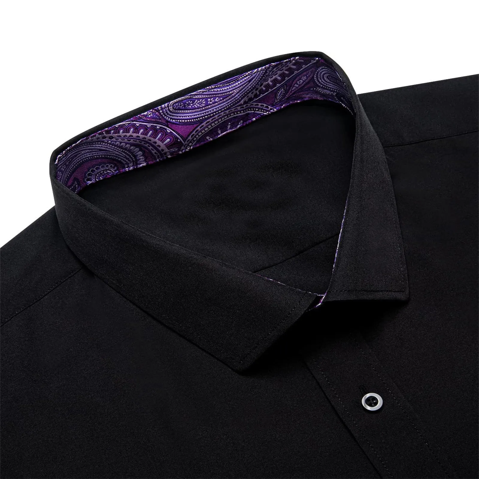 Ties2you Tuxedo Shirt Black Solid Splicing Purple Paisley Silk Mens Dress Shirt