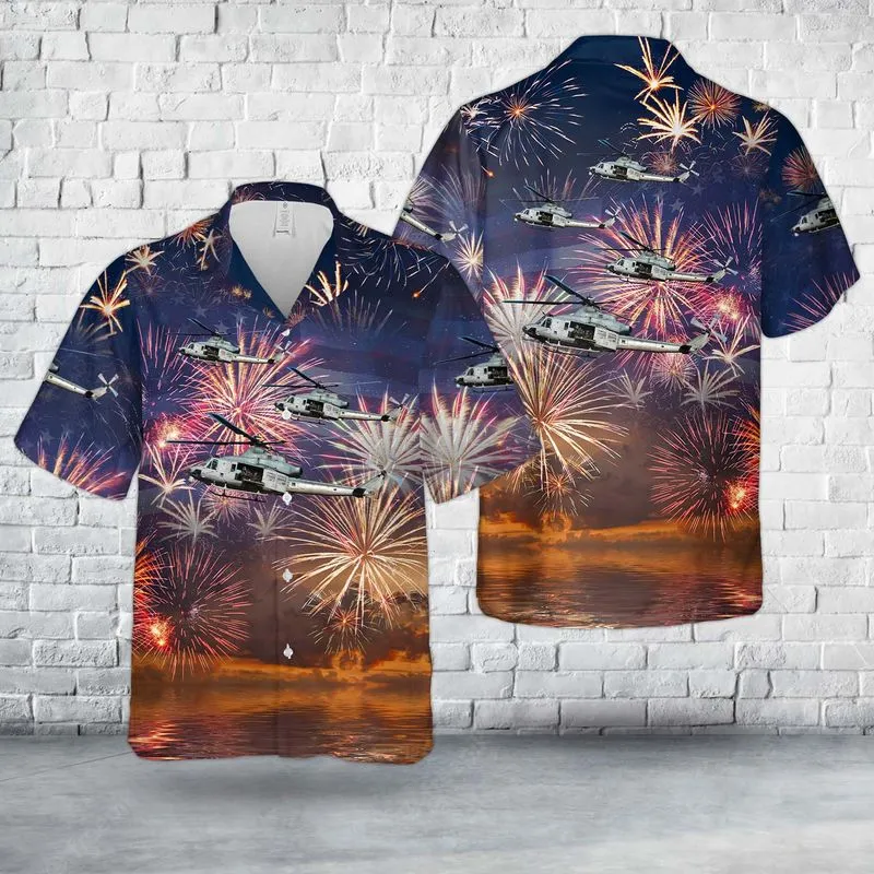 US Marine Bell UH-1Y Venom (450), 4th Of July Hawaiian Shirt