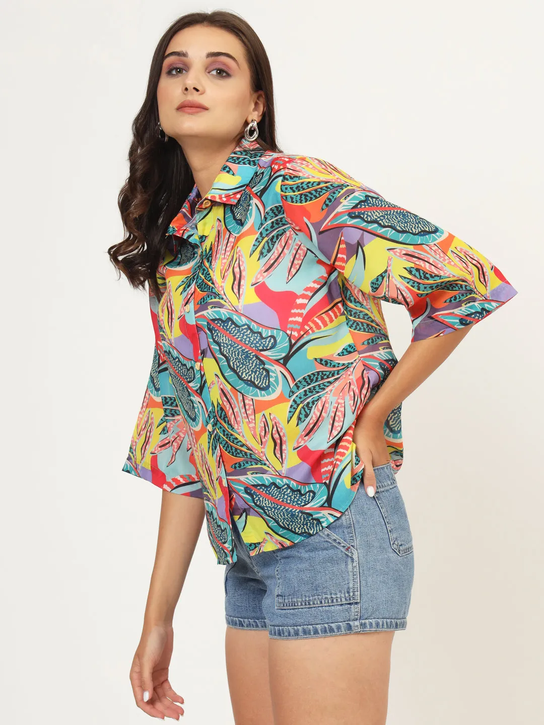 Women Classic Floral Printed Oversize Shirt