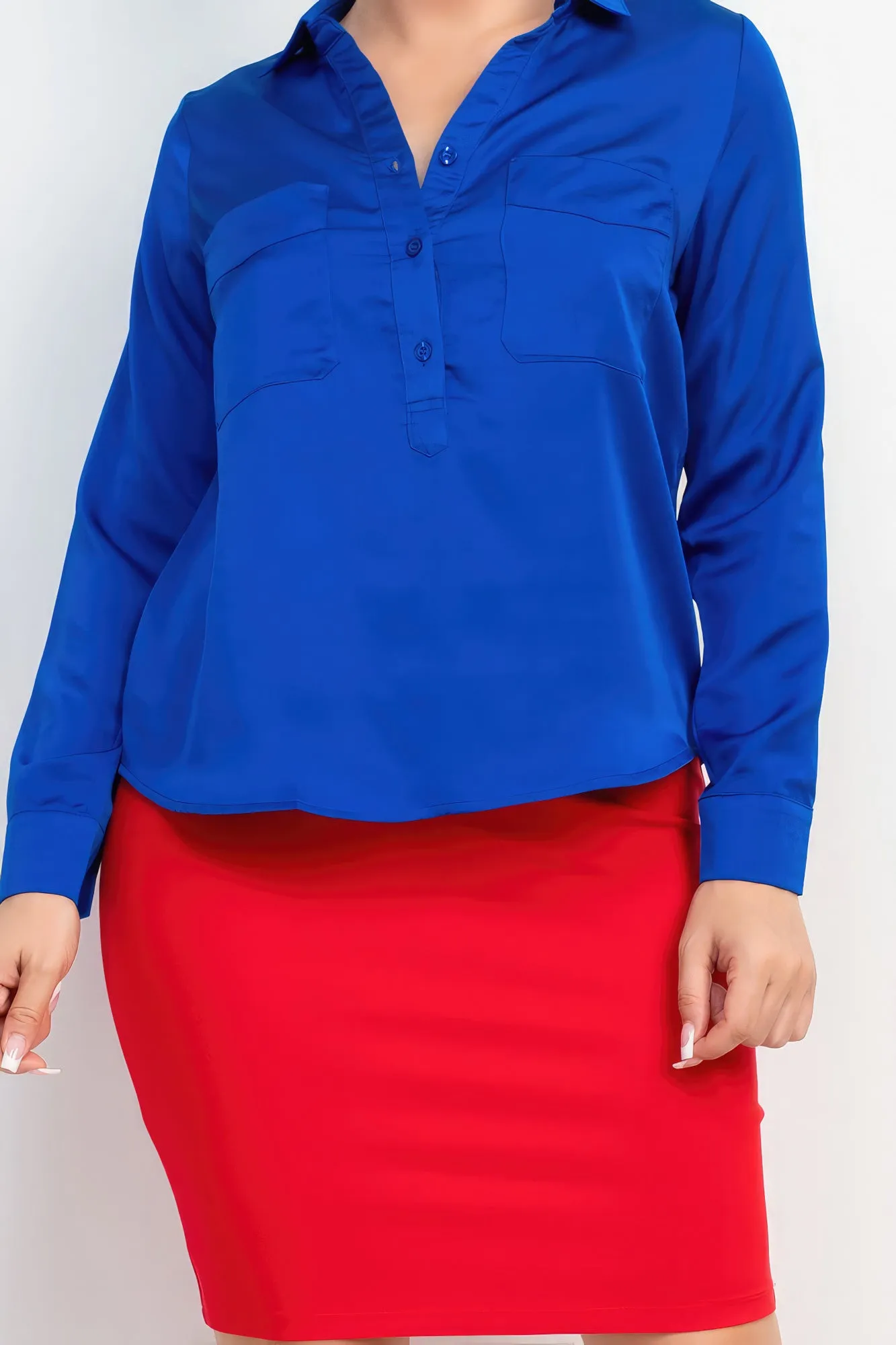 Women's Button-down Pocketed Collared Top