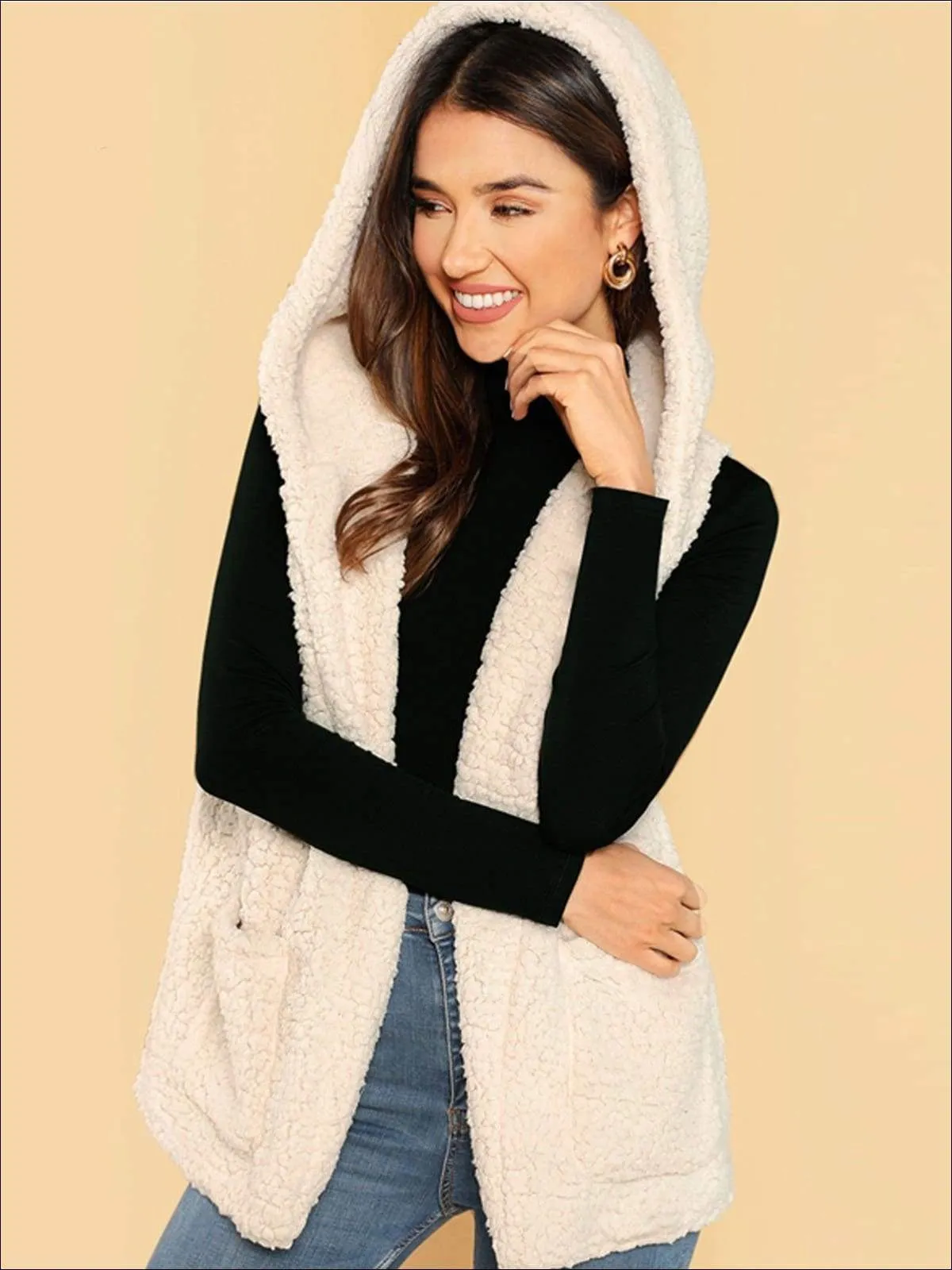 Women's Fashion Hooded Vest with Side Pockets