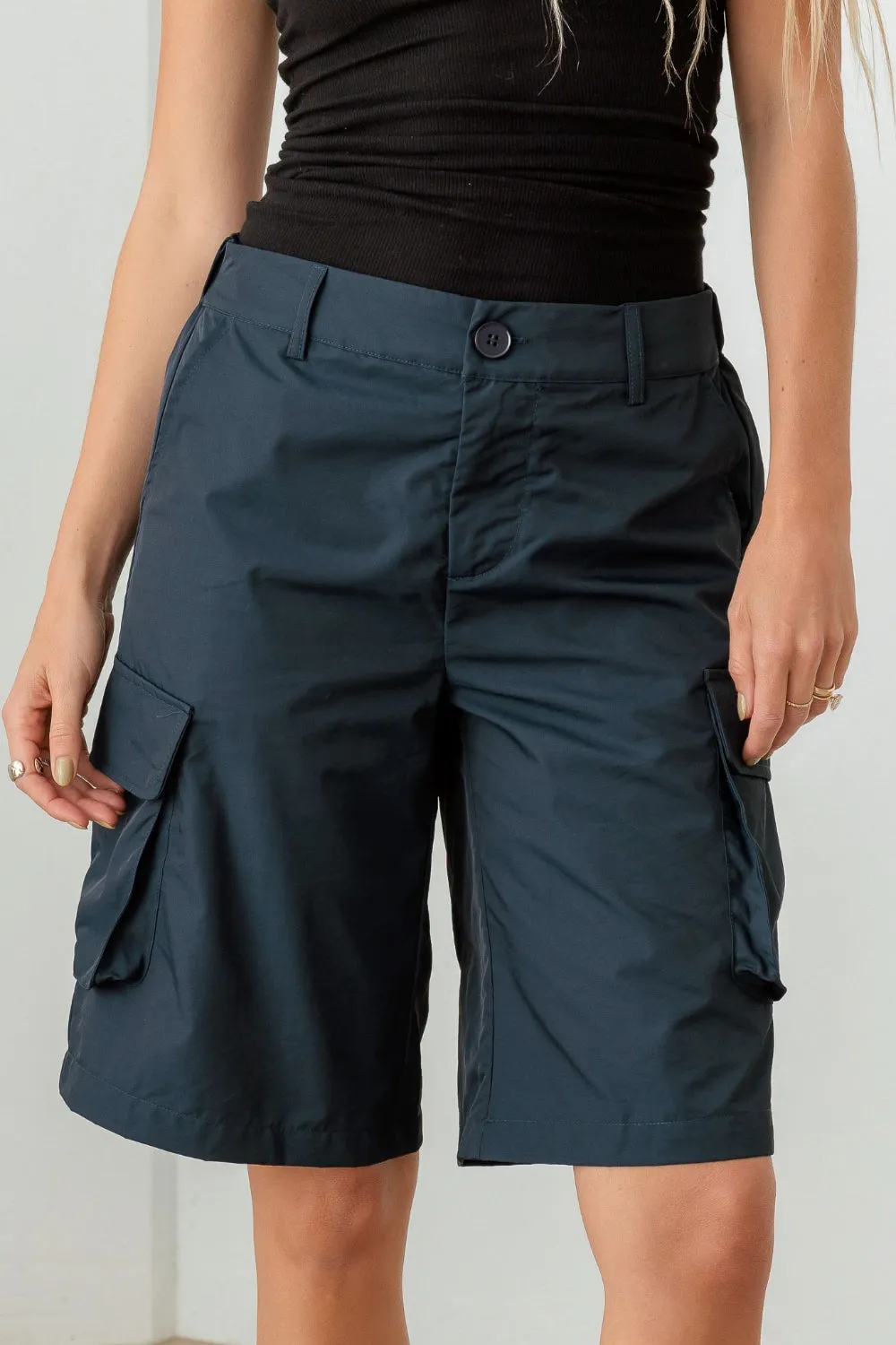 Women's Le Lis Navy Cargo Bermuda Shorts