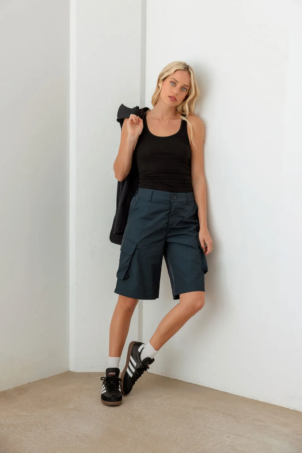 Women's Le Lis Navy Cargo Bermuda Shorts