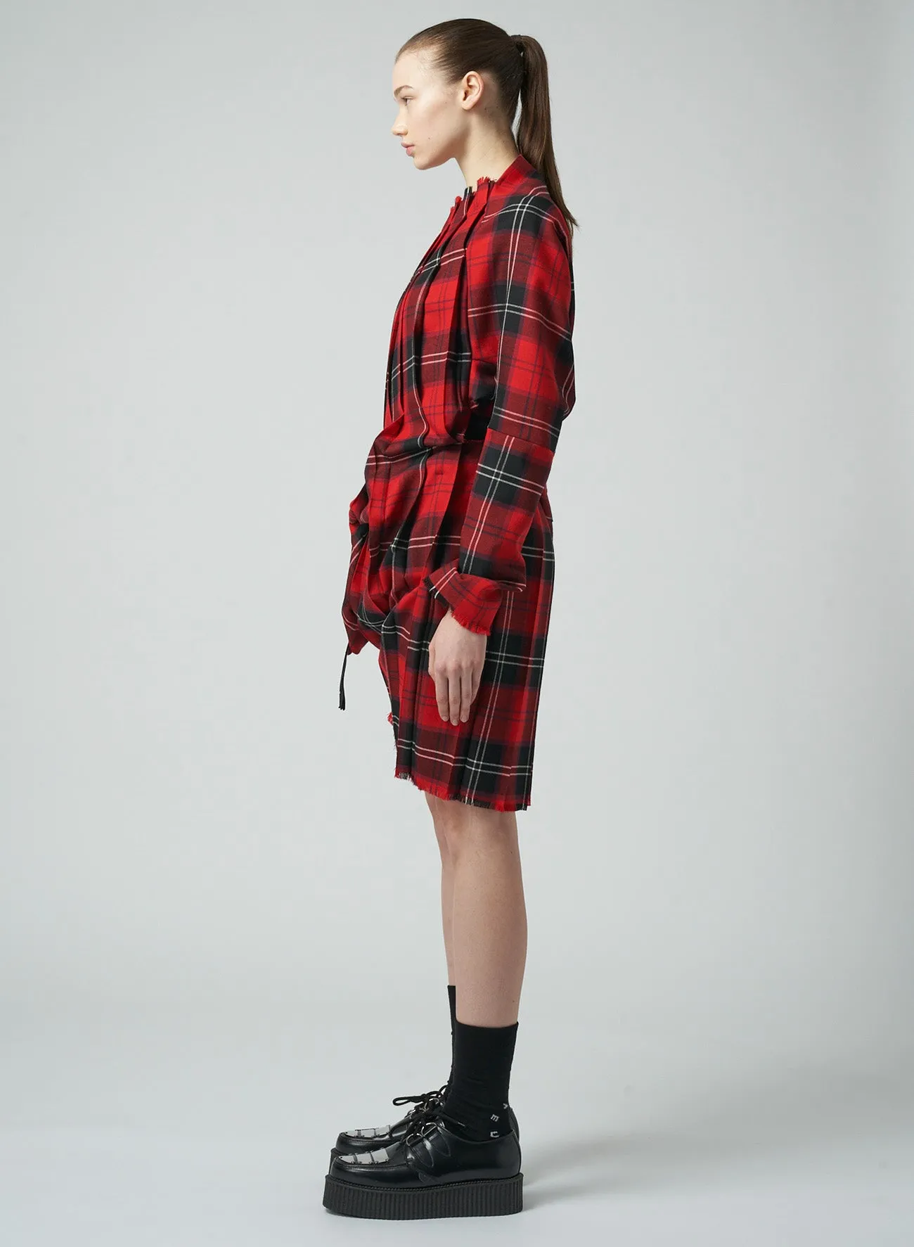 WOOL PLAID PLEATED DRESS