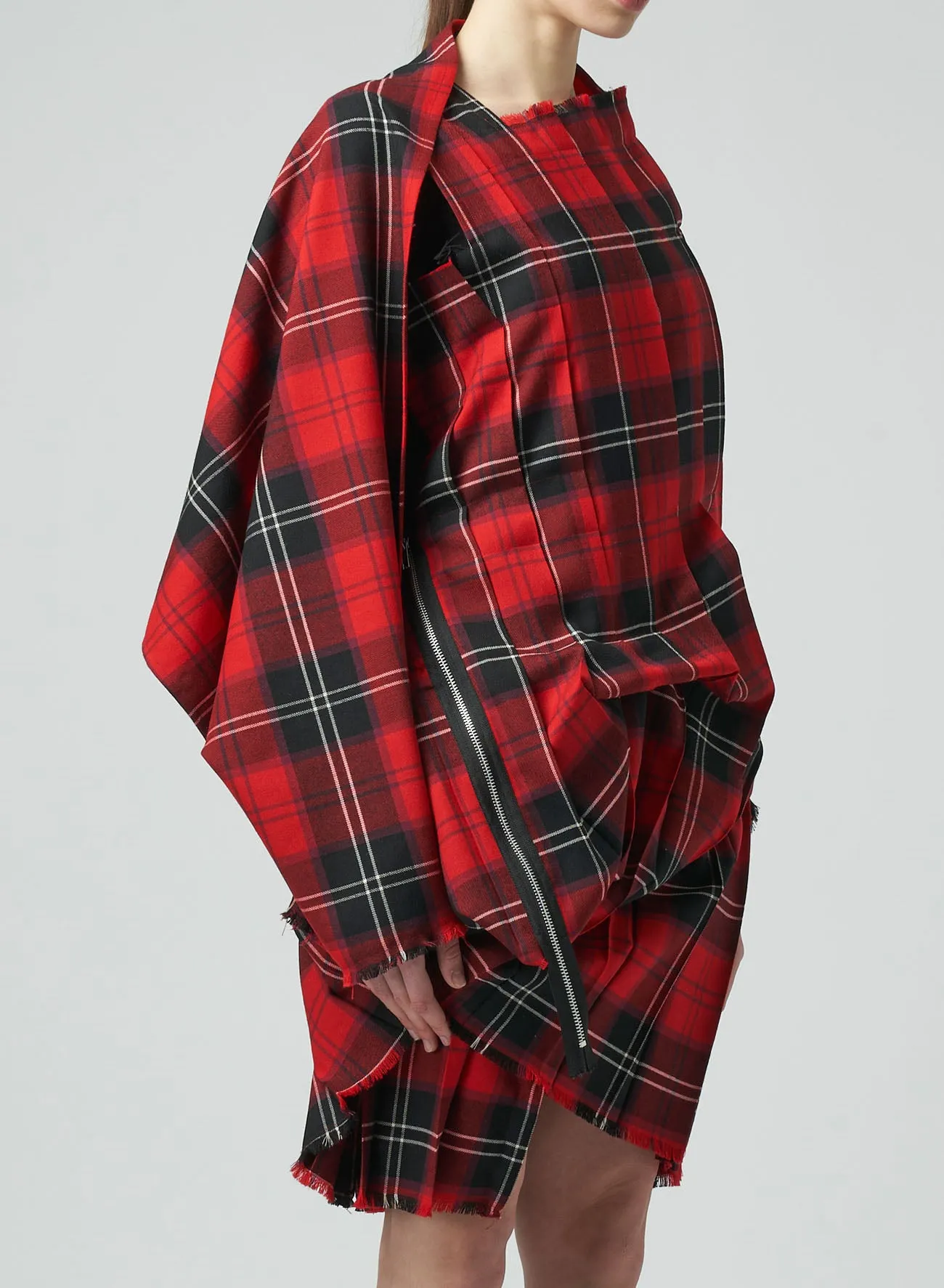 WOOL PLAID PLEATED DRESS