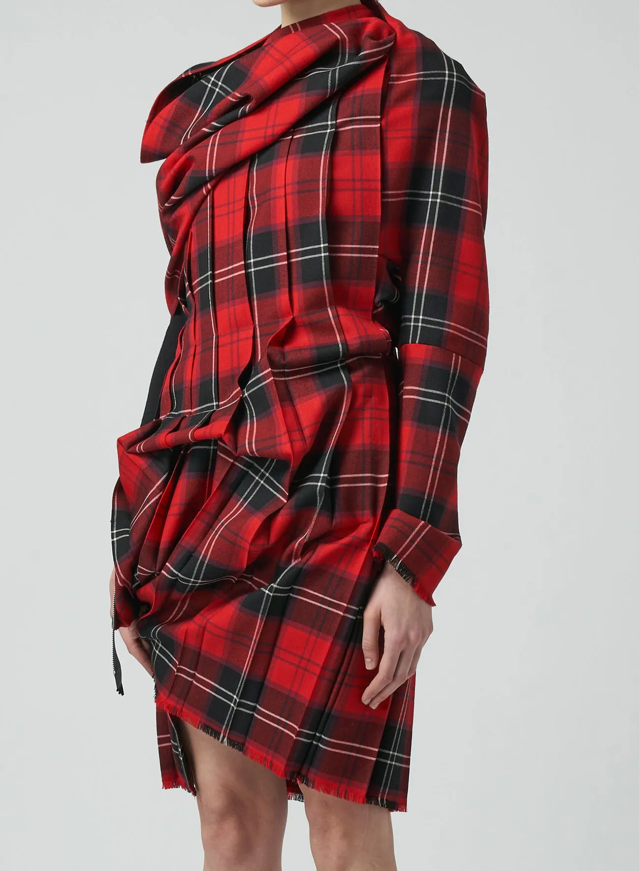 WOOL PLAID PLEATED DRESS