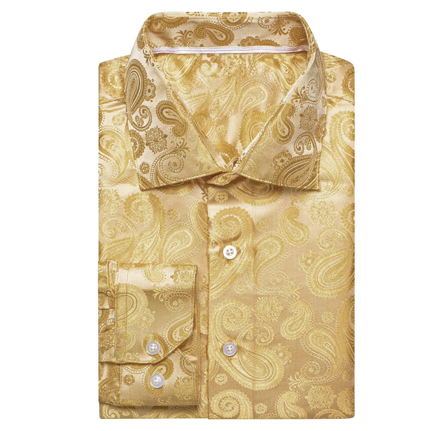 Yellow Paisley Silk Men's Long Sleeve Shirt