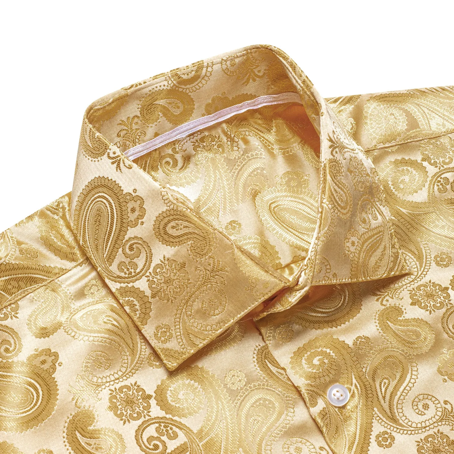 Yellow Paisley Silk Men's Long Sleeve Shirt