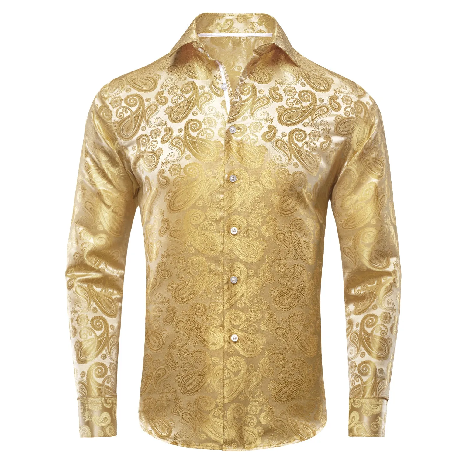 Yellow Paisley Silk Men's Long Sleeve Shirt