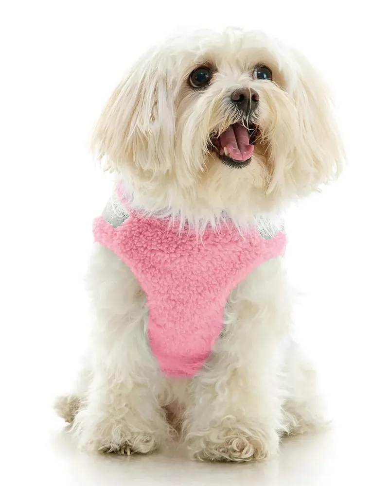 Zip-Up Sherpa Harness Vest in Petal Pink