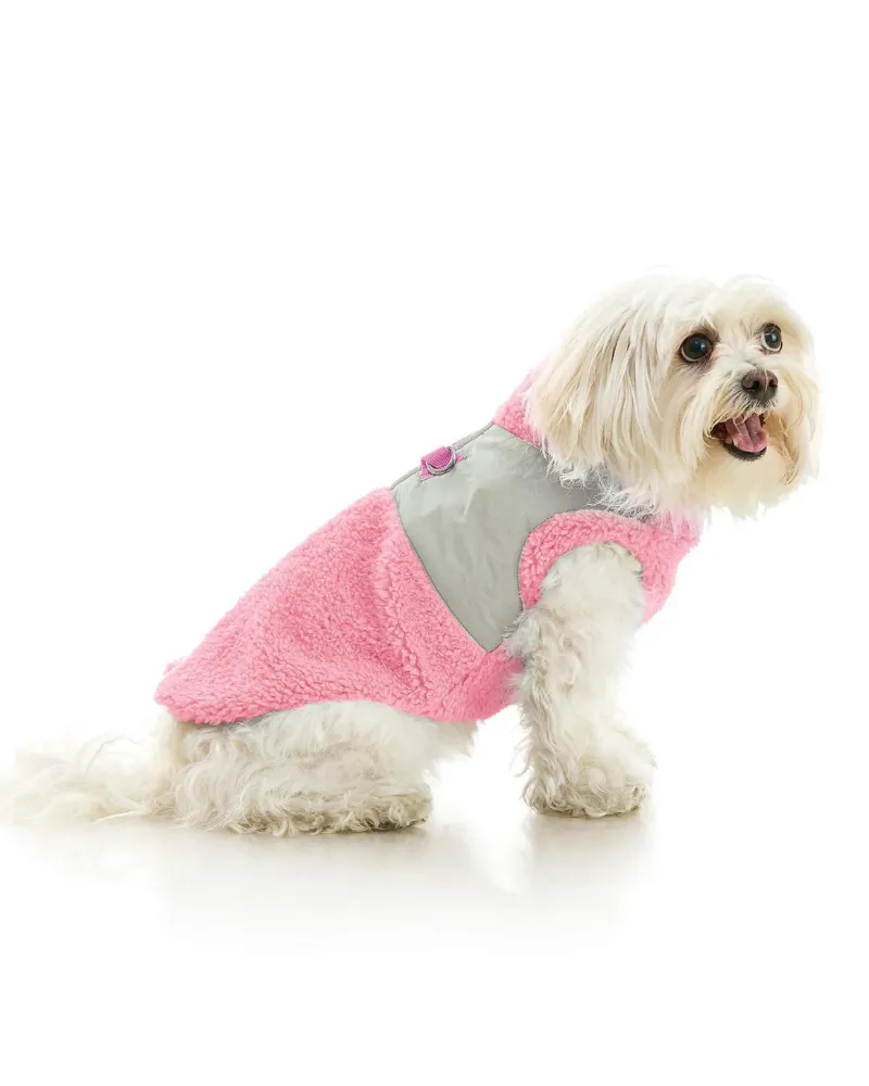 Zip-Up Sherpa Harness Vest in Petal Pink