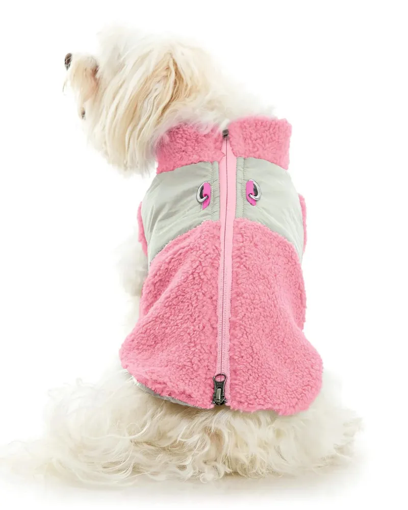 Zip-Up Sherpa Harness Vest in Petal Pink