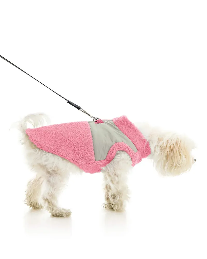 Zip-Up Sherpa Harness Vest in Petal Pink